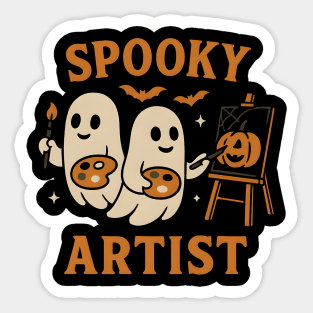 Spooky Artist Ghost Halloween Pumpkin Painting Graphic Sticker